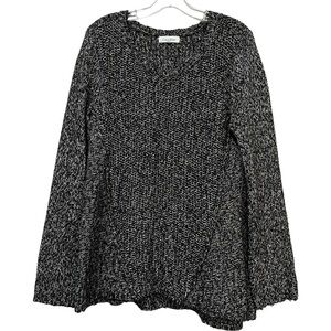 Calvin Klein Large Black White Gray Heathered Long Sleeve Raw Hem Sweater O